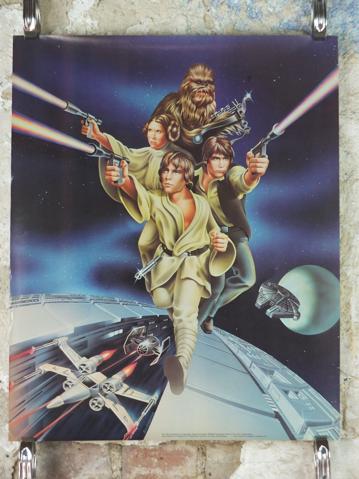 1978 Star Wars Poster, Proctor & Gamble, Luke Skywalker, Han Solo, Chewbacca, Princess Leia, advertising Cascade Cheer Dawn, wall art decor