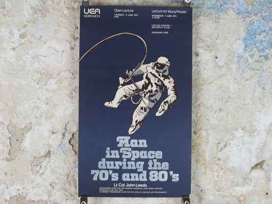 1975 Space Poster, Apollo–Soyuz, Man in Space during 70s & 80s, joint American Russian venture, UEA Norwich, Rocketry, wall art decor