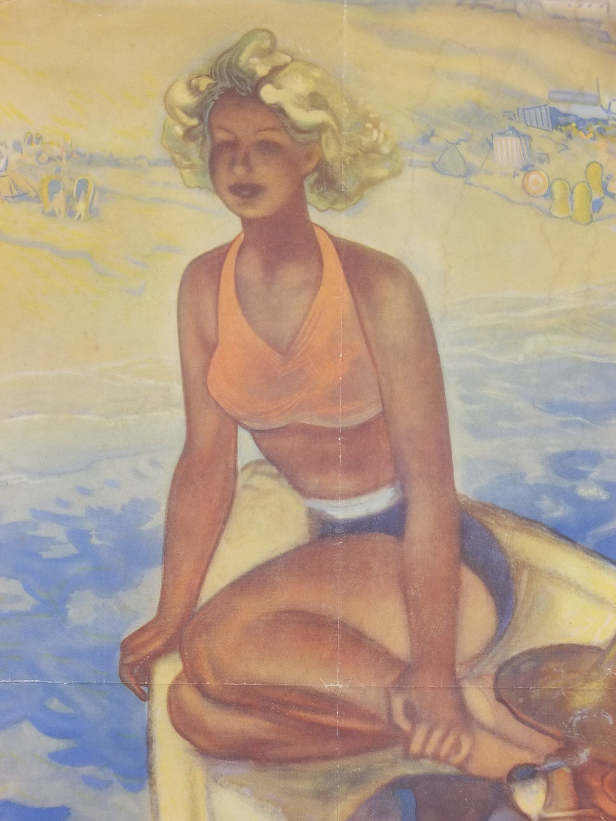 1950 Original Holland Travel Poster, Fisherman with his daughter, Les Pays Bas, The Netherlands, travel holiday vacation wall art decor