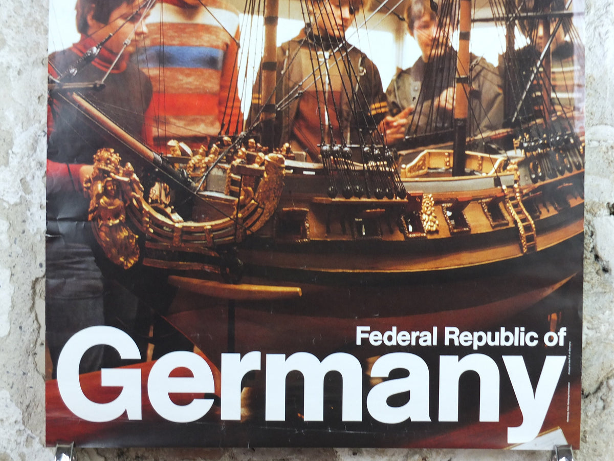 1970s Germany Travel Poster, Hamburg, Model sailing shipo, Deutschland plakat, travel tourism holiday vacation wall art decor