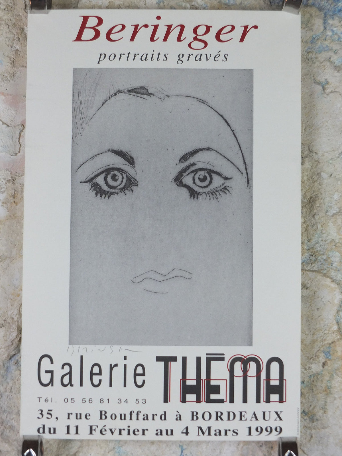1999 Beringer Poster, Face of a Woman, Galerie Thema, Surrealism, Expressionism, gallery exhibition wall art decor