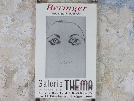 1999 Beringer Poster, Face of a Woman, Galerie Thema, Surrealism, Expressionism, gallery exhibition wall art decor