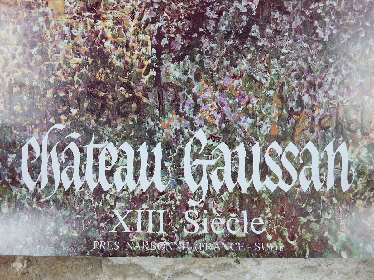 1980 Château de Gaussan Travel Poster, by Michel Saugen?, 14th century castle near Narbonne, travel tourism, wall art decor