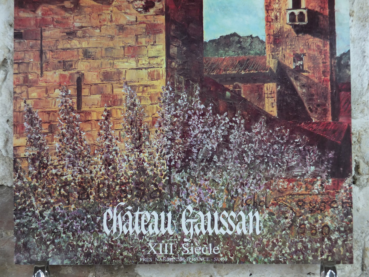 1980 Château de Gaussan Travel Poster, by Michel Saugen?, 14th century castle near Narbonne, travel tourism, wall art decor