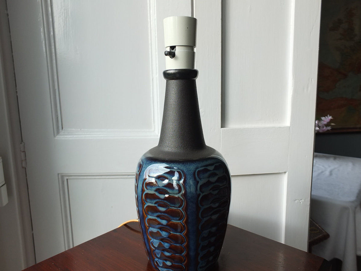 1960s Søholm Blue Einar Johansen Danish Lamp, Stentoj Bornholm, 3329, Scandinavian Design, lighting, pottery ceramic table or desk lamp