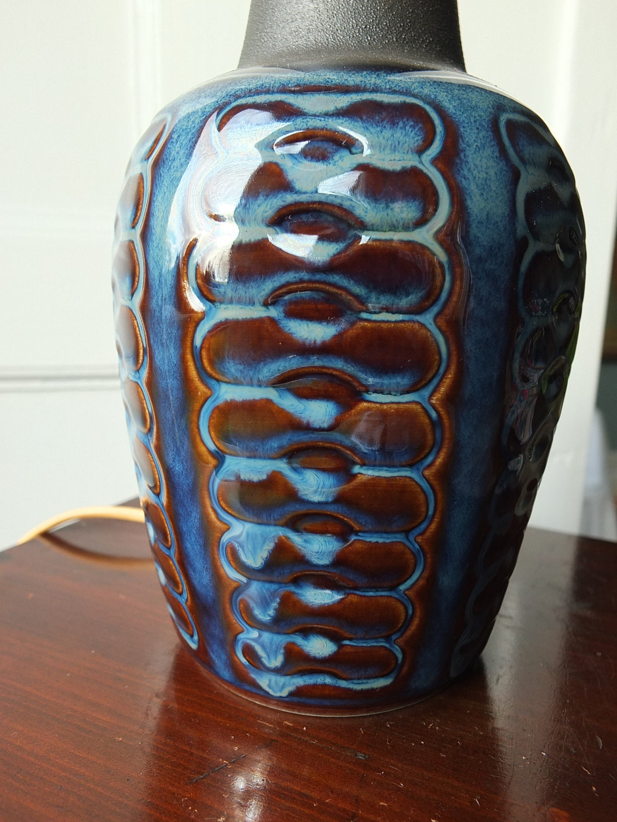 1960s Søholm Blue Einar Johansen Danish Lamp, Stentoj Bornholm, 3329, Scandinavian Design, lighting, pottery ceramic table or desk lamp