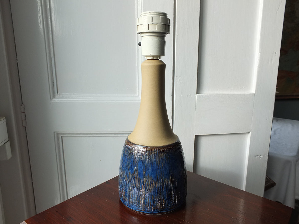1960s Søholm Blue Lines Danish Lamp, Stentoj Bornholm, 1040, Scandinavian Design, lighting, earthy pottery ceramic, table or desk lamp