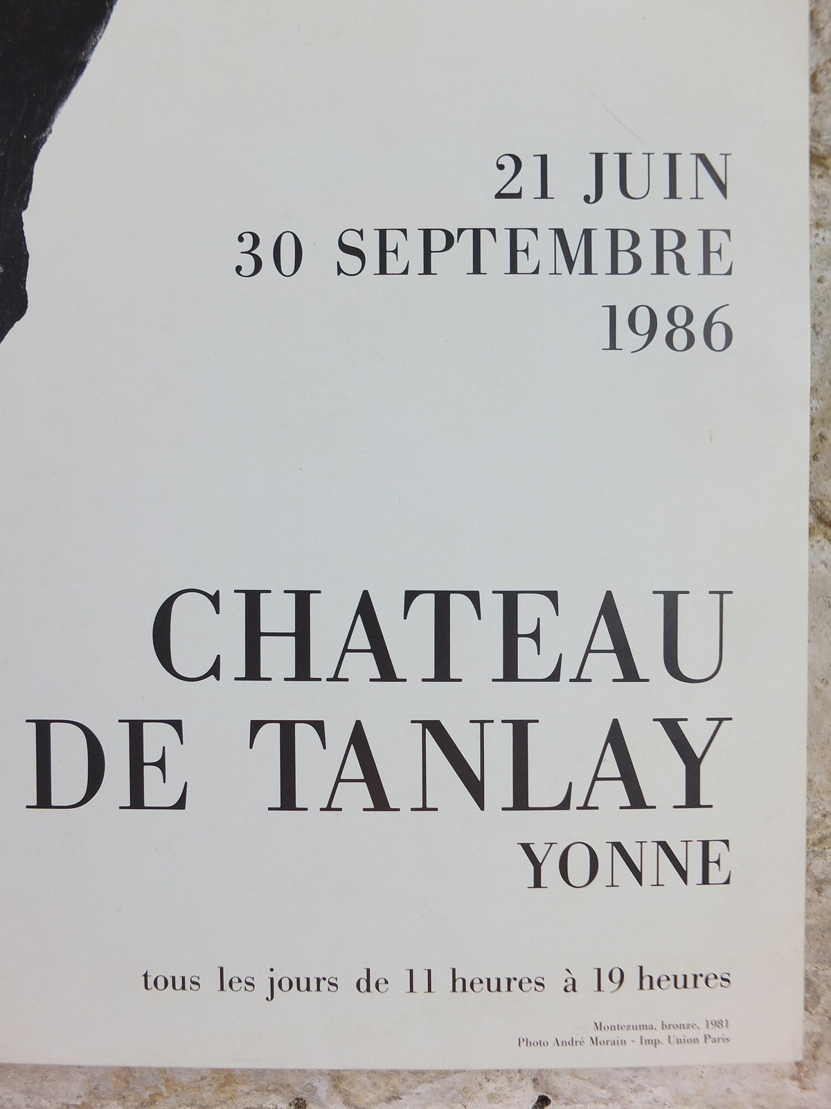 1986 Roel D'Haese Poster, Montezuma 1981 in bronze, Surrealist sculpture, at Chateau de Tanlay, artist gallery exhibition, wall art decor