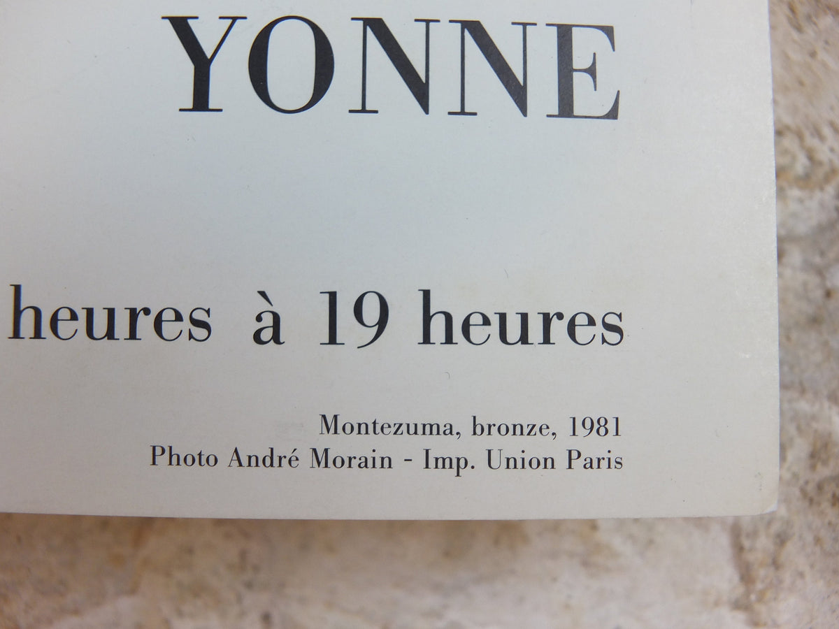 1986 Roel D'Haese Poster, Montezuma 1981 in bronze, Surrealist sculpture, at Chateau de Tanlay, artist gallery exhibition, wall art decor