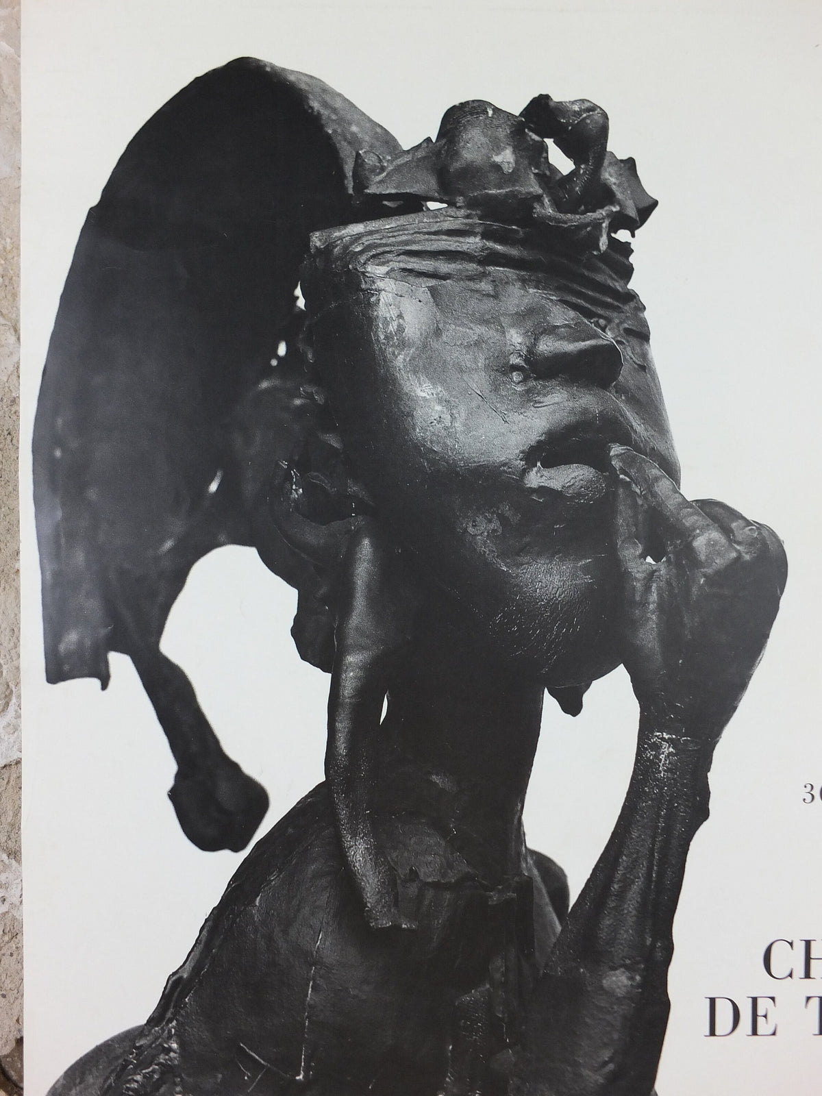 1986 Roel D'Haese Poster, Montezuma 1981 in bronze, Surrealist sculpture, at Chateau de Tanlay, artist gallery exhibition, wall art decor