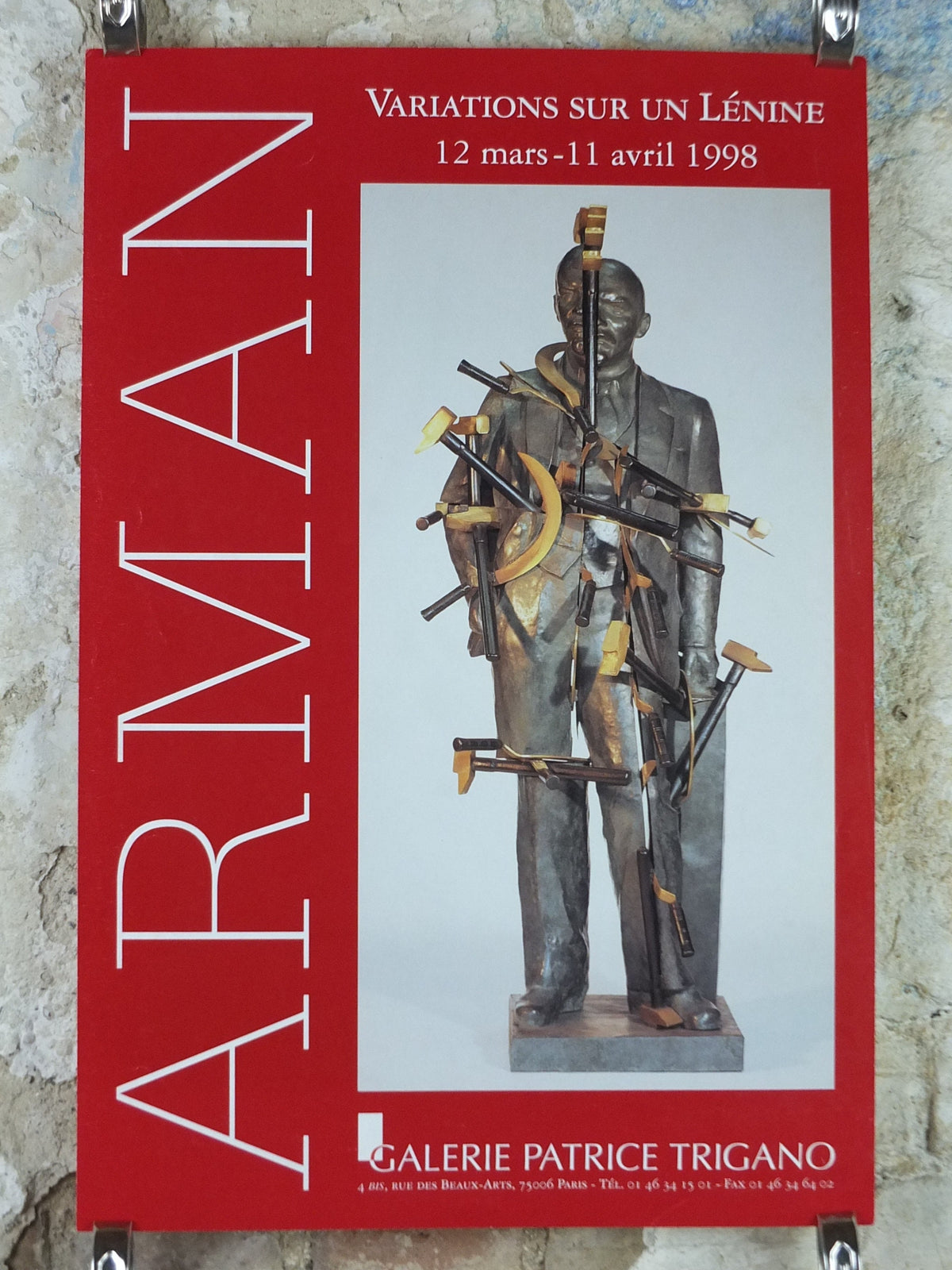 1998 Arman Poster, Variations sur un Lénine, Lenin, Hammer and Sickle, destruction/recomposition, gallery exhibition, wall art decor