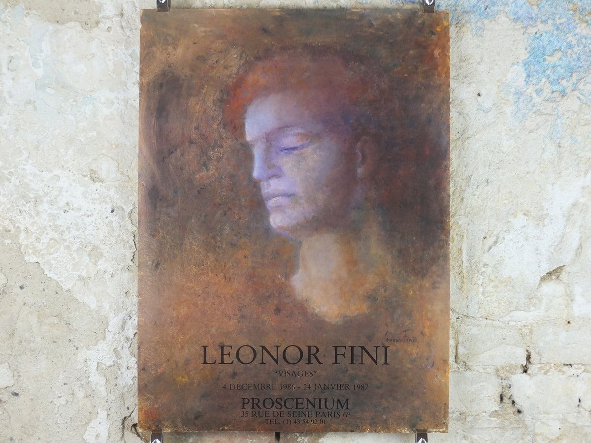 1986 Leonor Fini Poster, Visages, portrait, Galerie Proscenium, Paris, Surrealist, gallery exhibition, wall art decor