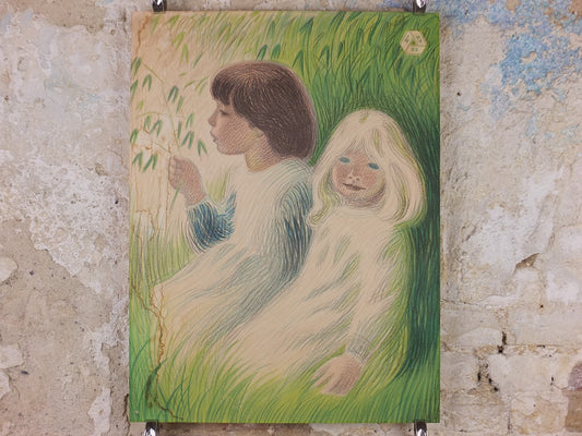 1945 Aage Sikker-Hansen Poster, Davre-Gryn cereal from FDB, Children in the oat fields, Scandanavian Danish Advertising, wall art decor