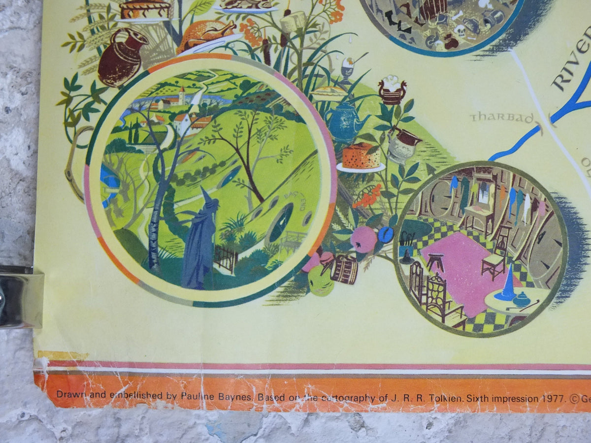 1977 Vintage Map of Middle Earth Poster, J.R.R. Tolkien, by Pauline Baynes, 6th Impression, Lord of the Rings, The Hobbit, fantasy wall art