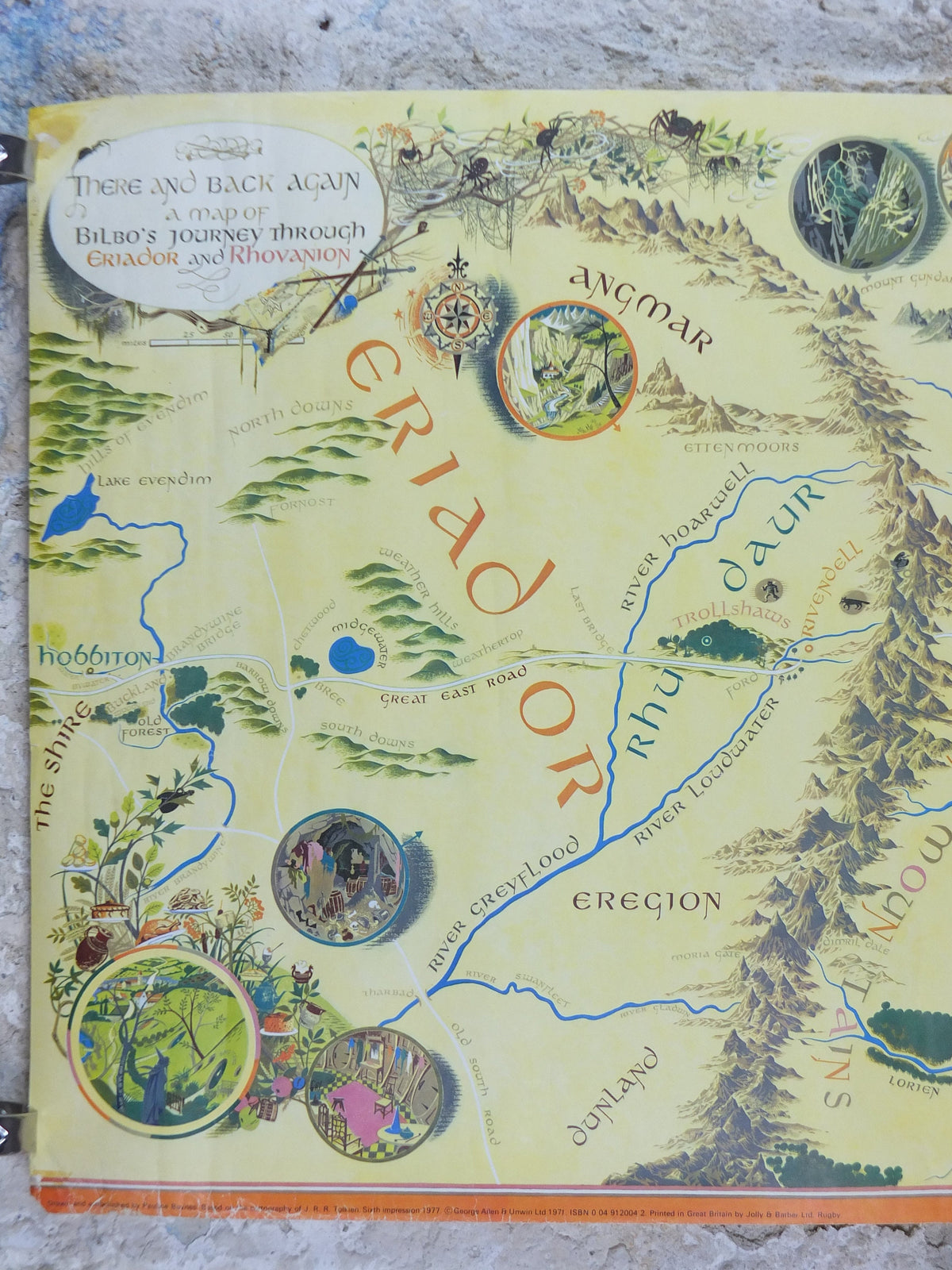 1977 Vintage Map of Middle Earth Poster, J.R.R. Tolkien, by Pauline Baynes, 6th Impression, Lord of the Rings, The Hobbit, fantasy wall art