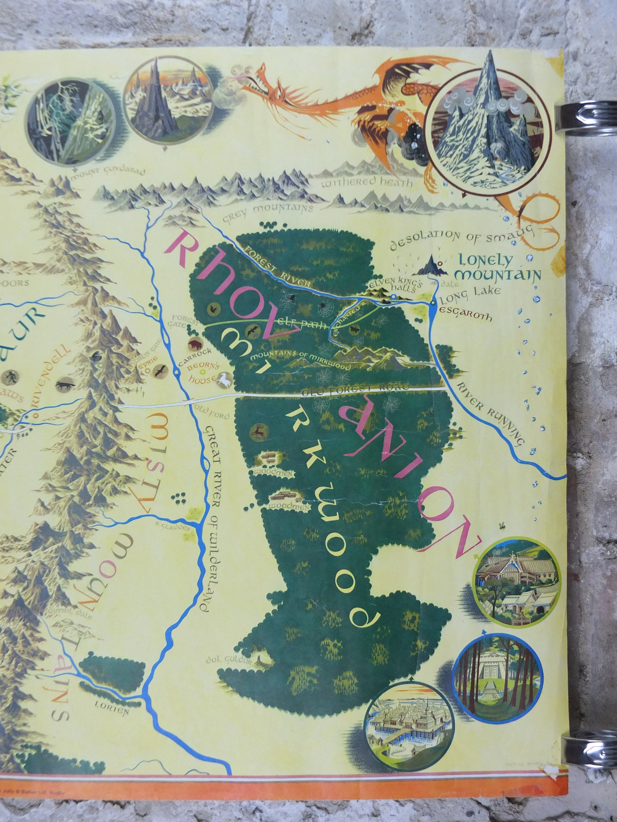1977 Vintage Map of Middle Earth Poster, J.R.R. Tolkien, by Pauline Baynes, 6th Impression, Lord of the Rings, The Hobbit, fantasy wall art