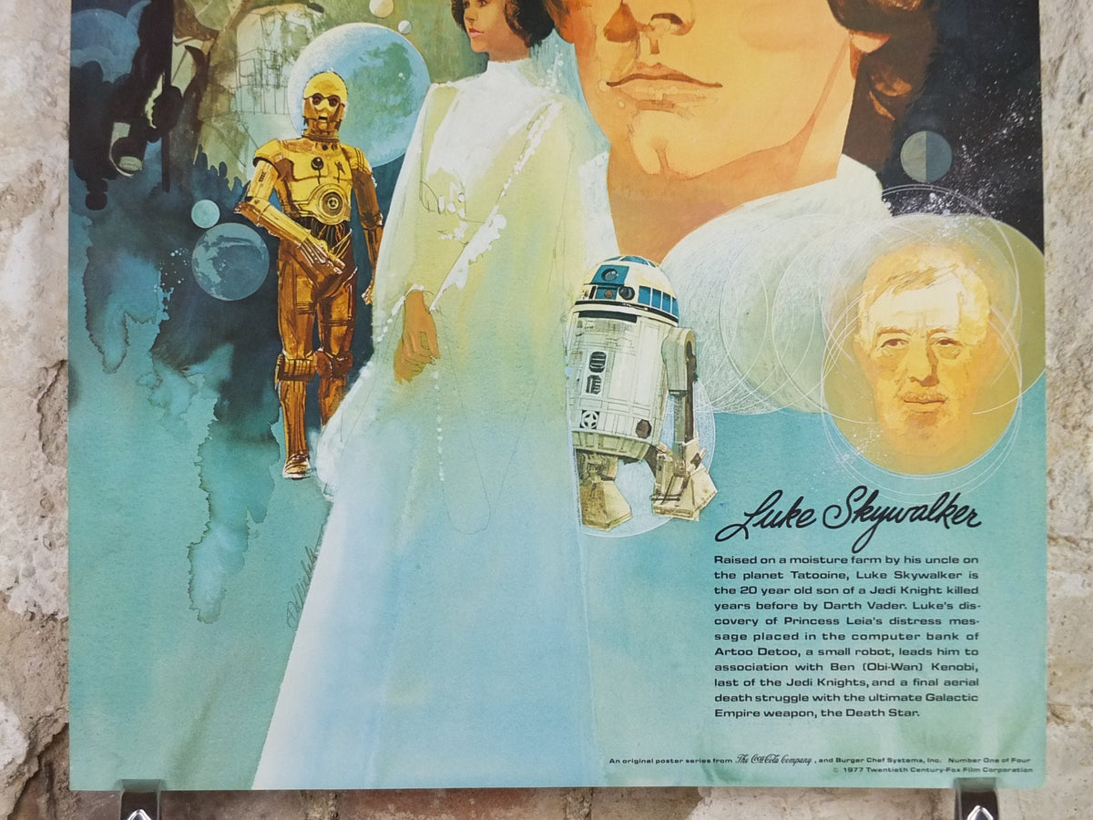 1977 Star Wars Luke Skywalker Poster, by Del Nichols, Coca Cola, Burger Chef, Princess Leia Darth Vader wall art