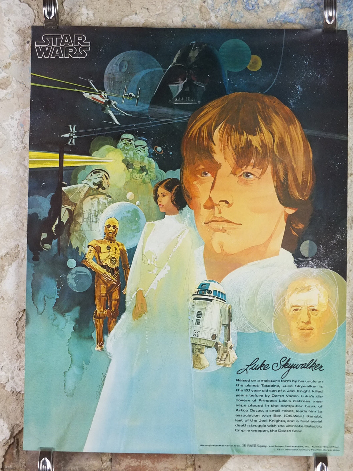 1977 Star Wars Luke Skywalker Poster, by Del Nichols, Coca Cola, Burger Chef, Princess Leia Darth Vader wall art