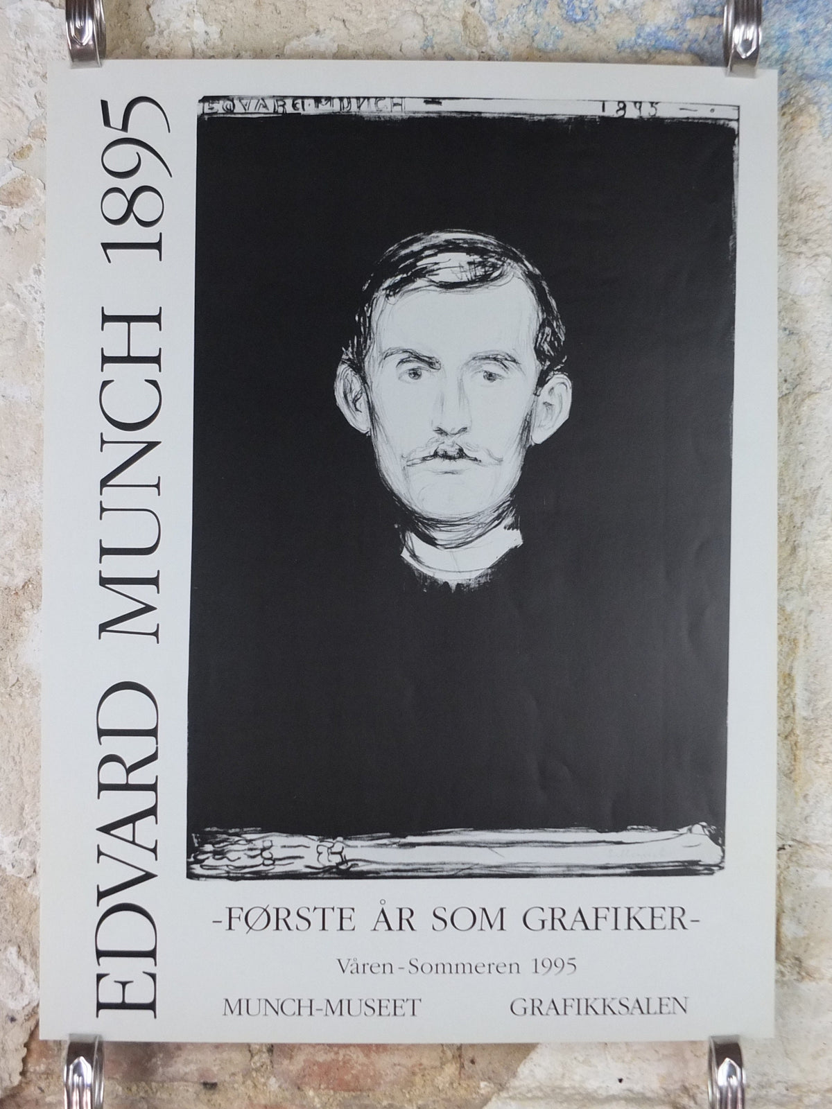 1995 Edvard Munch Poster, Self Portrait with skeleton arm 1895, Munch Museum, Expressionism, Symbolism, gallery exhibition, wall art decor