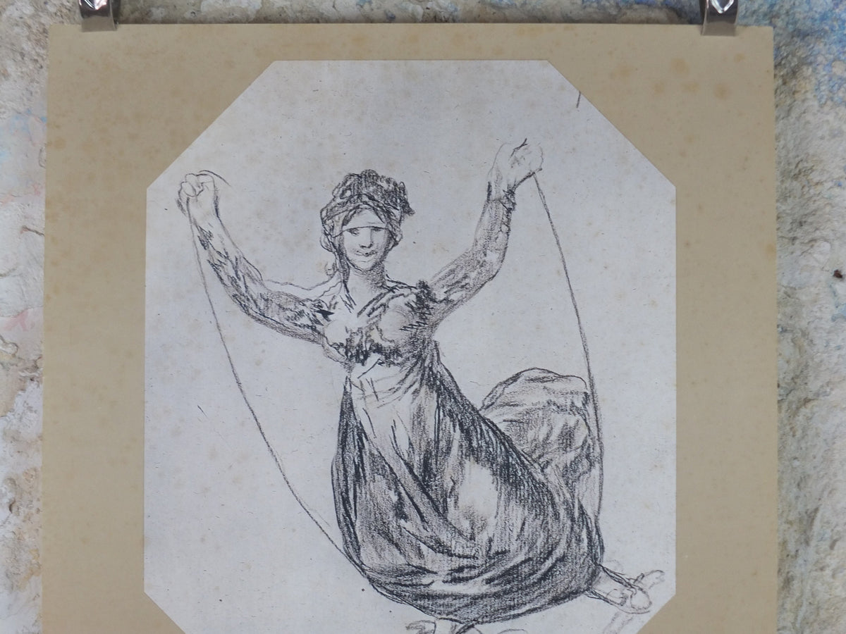 1979 Francisco Goya Poster, "A girl skipping" in black chalk, Romanticist artist gallery exhibition, wall art decor