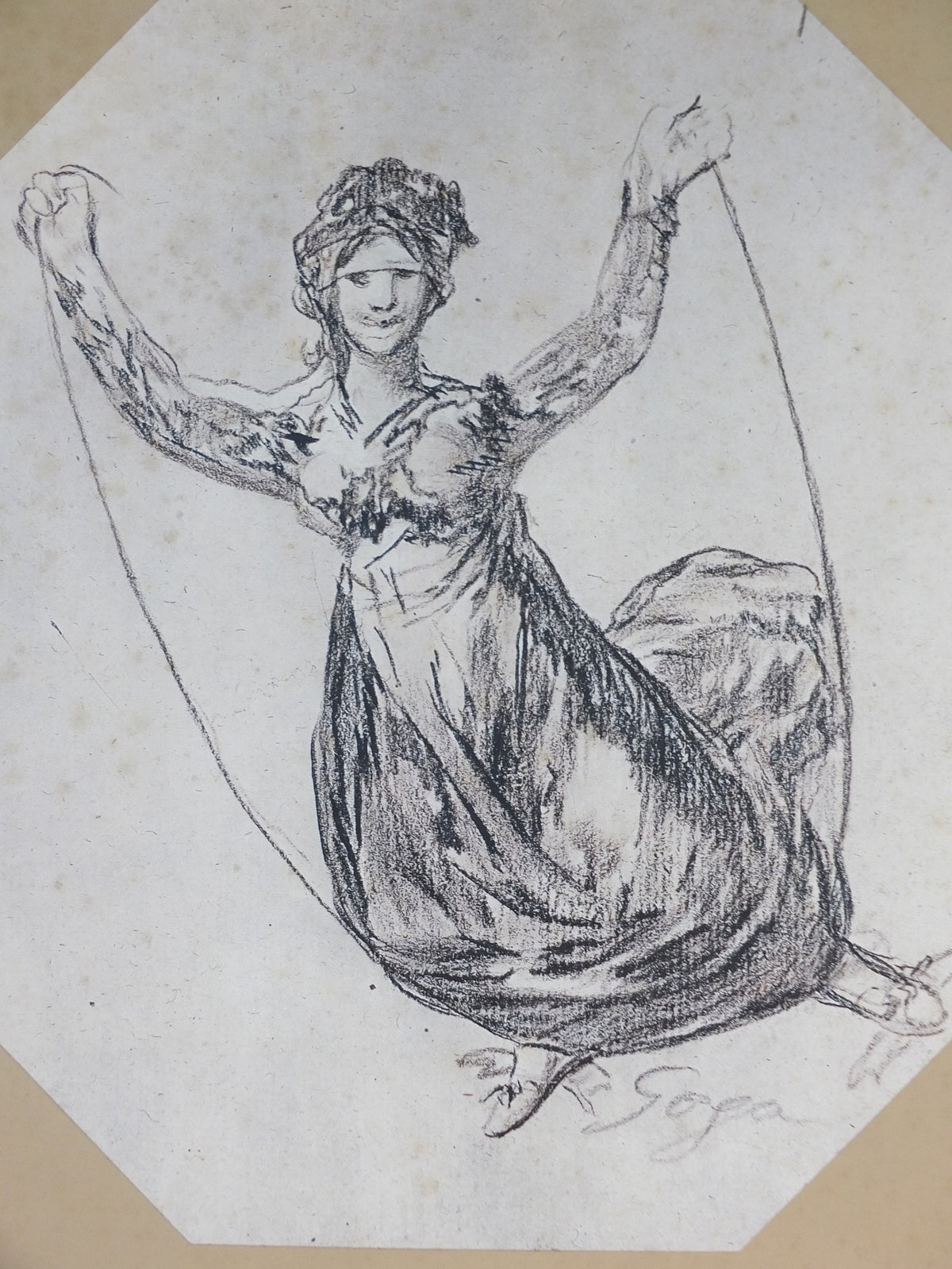 1979 Francisco Goya Poster, "A girl skipping" in black chalk, Romanticist artist gallery exhibition, wall art decor