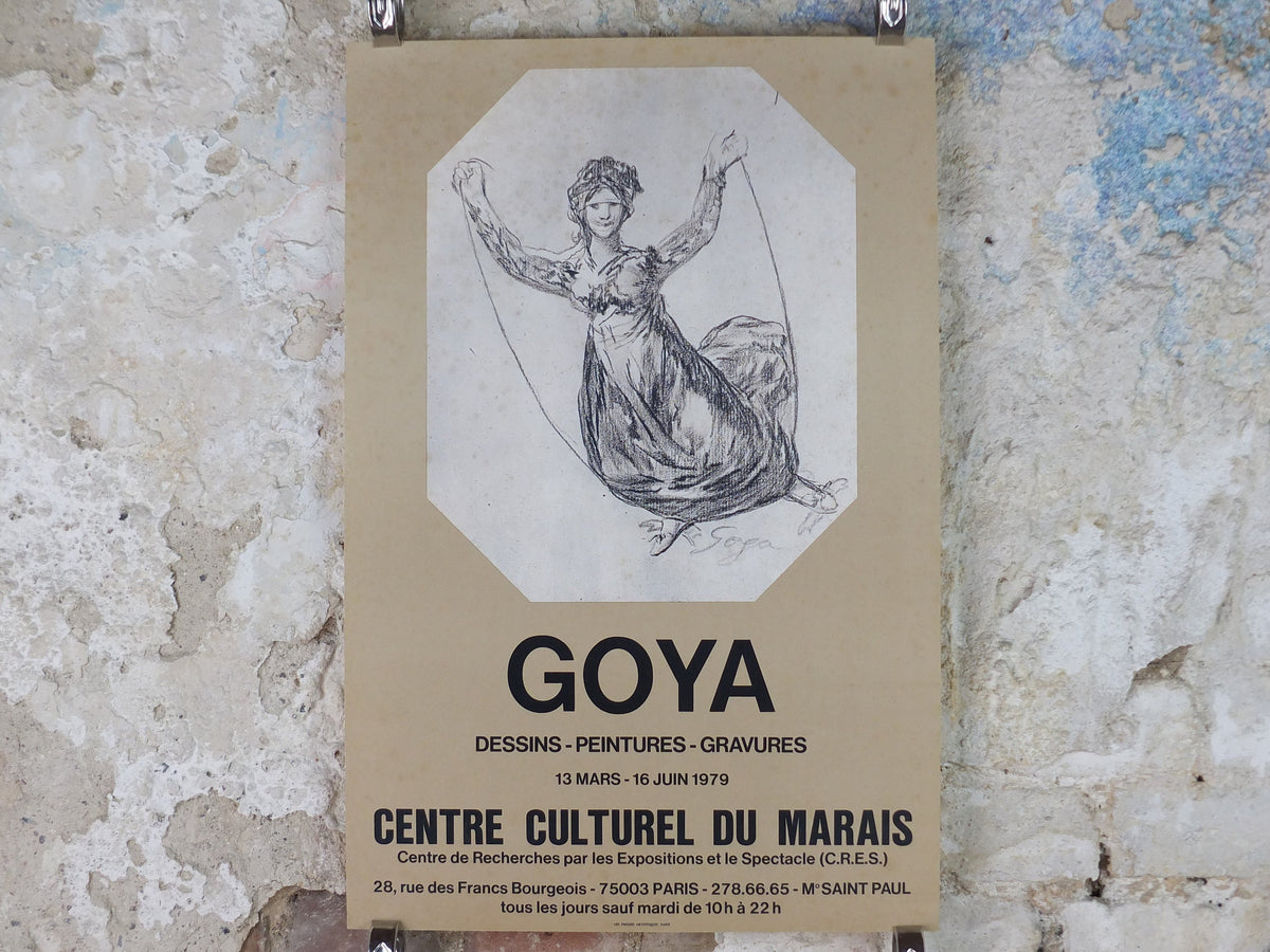 1979 Francisco Goya Poster, "A girl skipping" in black chalk, Romanticist artist gallery exhibition, wall art decor