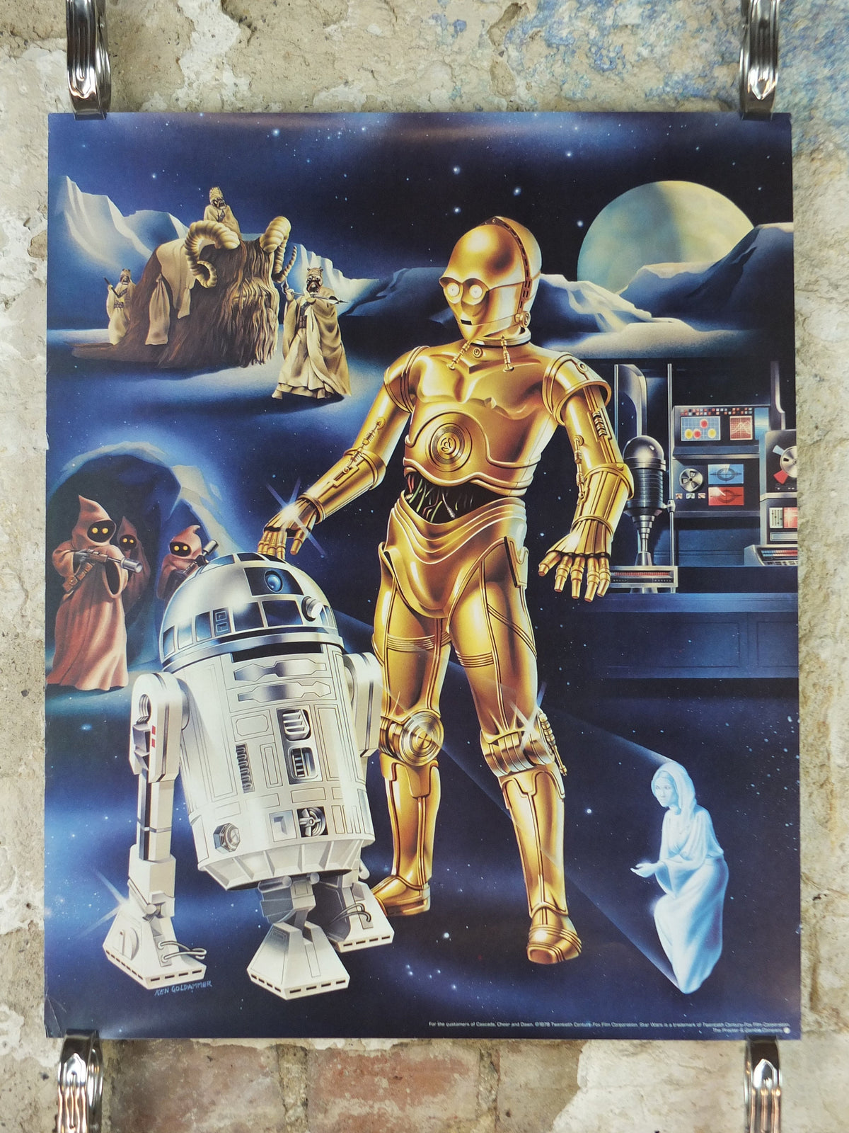 1978 Star Wars Poster, Proctor & Gamble, See Threepio C3PO, Artoo Deetoo R2D2, Princess Leia, advertising Cascade Cheer Dawn, wall art decor