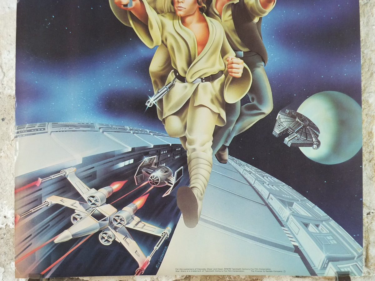 1978 Star Wars Poster, Proctor & Gamble, Luke Skywalker, Han Solo, Chewbacca, Princess Leia, advertising Cascade Cheer Dawn, wall art decor