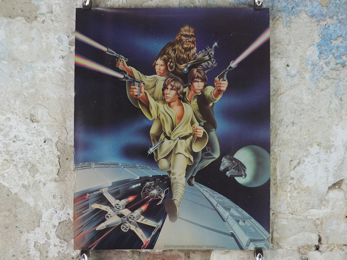 1978 Star Wars Poster, Proctor & Gamble, Luke Skywalker, Han Solo, Chewbacca, Princess Leia, advertising Cascade Cheer Dawn, wall art decor
