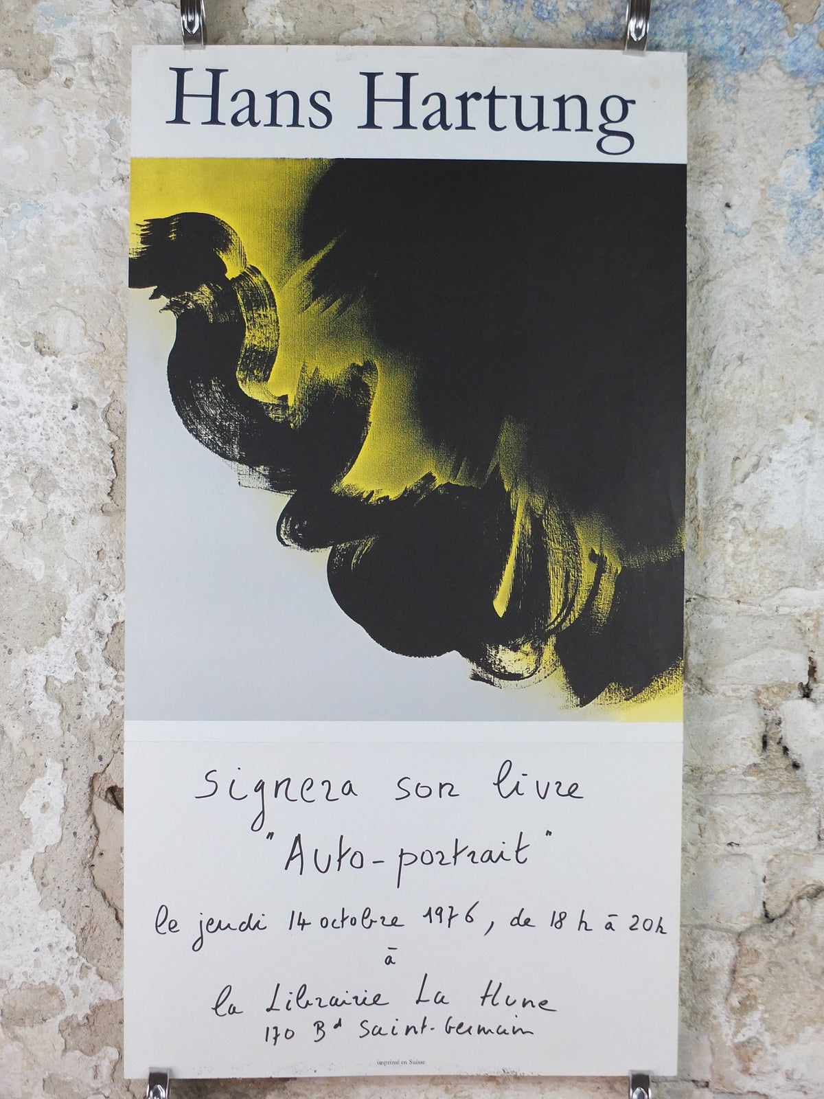 1976 Hans Hartung Poster, book signing poster, hand written invitation, Cubism, artist gallery exhibition, wall art decor