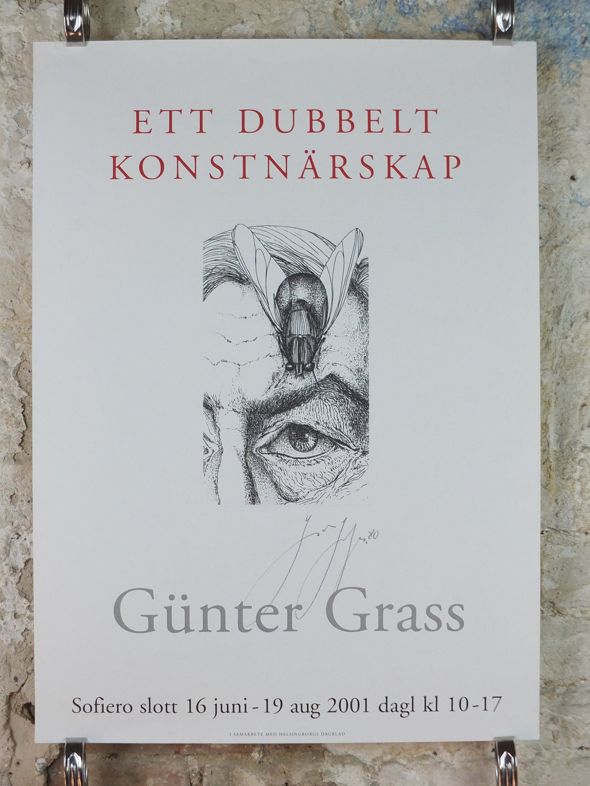 2001 Gunter Grass Poster, Eye & Fly, Sofiero castle, Helsingborg, Sweden, gallery exhibition, wall art decor