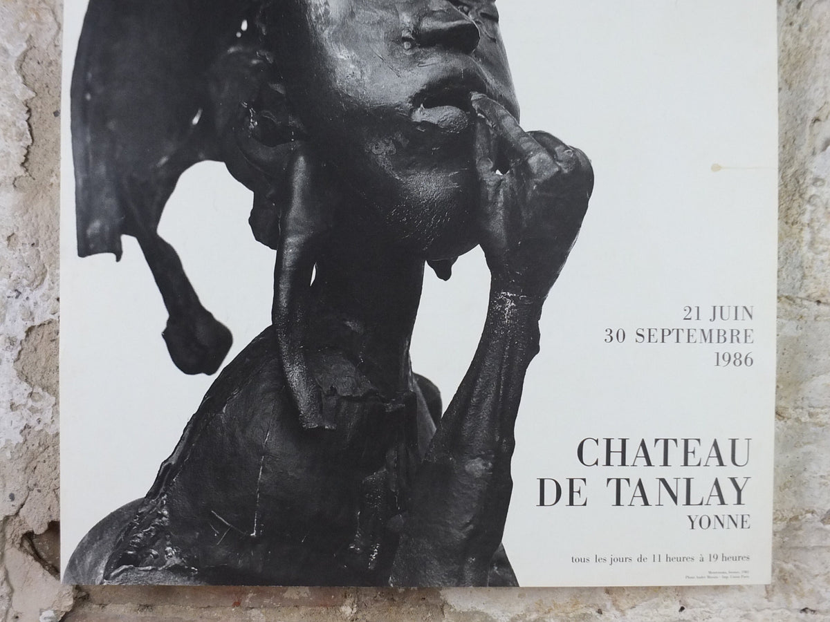 1986 Roel D'Haese Poster, Montezuma 1981 in bronze, Surrealist sculpture, at Chateau de Tanlay, artist gallery exhibition, wall art decor