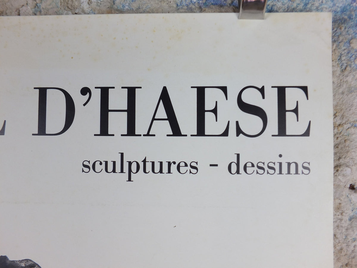 1986 Roel D'Haese Poster, Montezuma 1981 in bronze, Surrealist sculpture, at Chateau de Tanlay, artist gallery exhibition, wall art decor