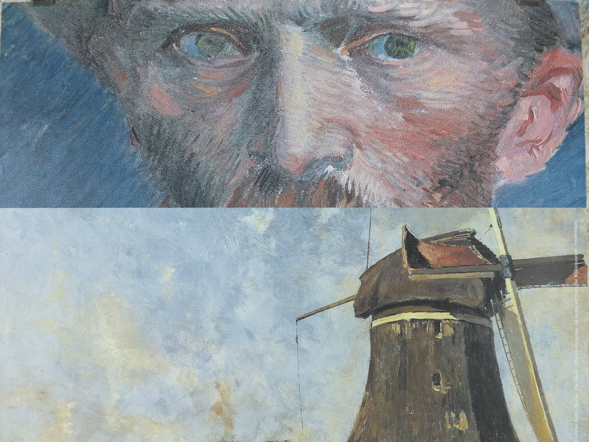 1998 Vincent Van Gogh Poster, "A windmill on the Poldar waterway" 1888 Post-Impressionism gallery exhibition, wall art decor