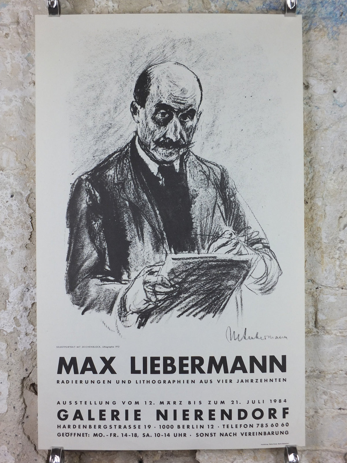 1984 Max Liebermann Poster, Self Portrait with Drawing Pad 1912, Berlin Secession expressionist, artist gallery exhibition, wall art decor