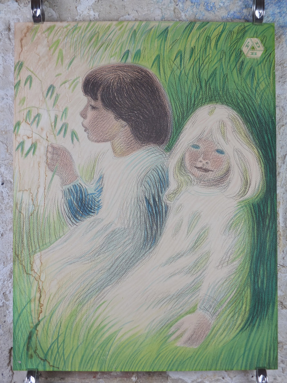 1945 Aage Sikker-Hansen Poster, Davre-Gryn cereal from FDB, Children in the oat fields, Scandanavian Danish Advertising, wall art decor