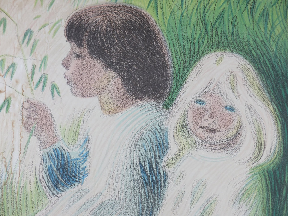 1945 Aage Sikker-Hansen Poster, Davre-Gryn cereal from FDB, Children in the oat fields, Scandanavian Danish Advertising, wall art decor