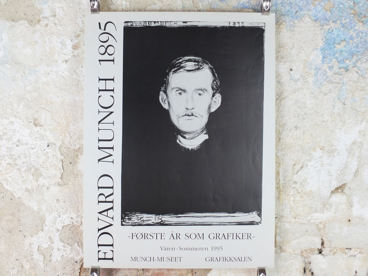 1995 Edvard Munch Poster, Self Portrait with skeleton arm 1895, Munch Museum, Expressionism, Symbolism, gallery exhibition, wall art decor