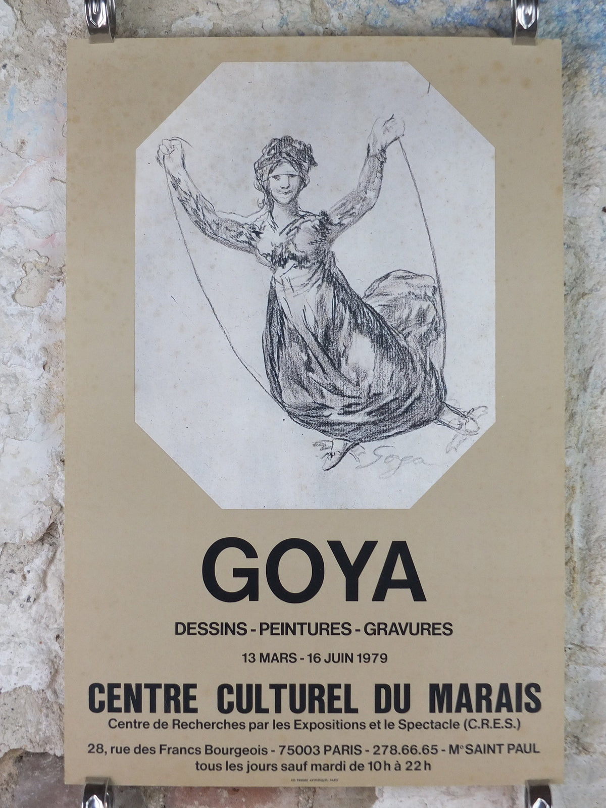 1979 Francisco Goya Poster, "A girl skipping" in black chalk, Romanticist artist gallery exhibition, wall art decor