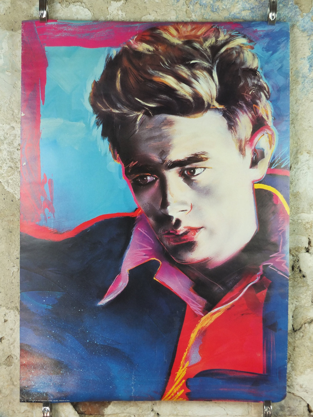 1980s James Dean Poster, psychedelic colours,  made in Milan, Italy, wall art decor