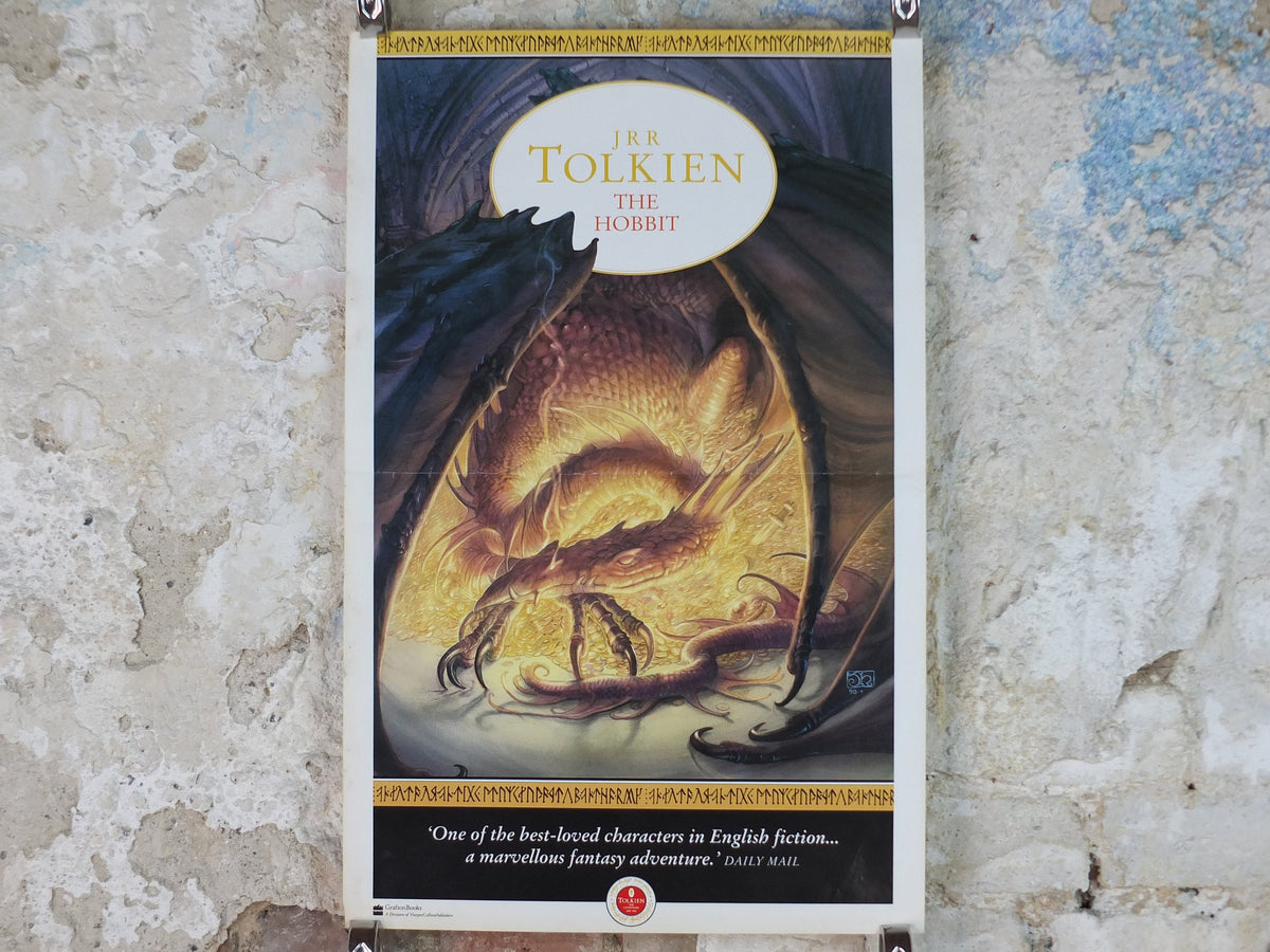 1992 Vintage Tolkien Centenary The Hobbit Poster, Smaug and the dragon hoard, Lonely Mountain, John Howe, illustration print wall art decor