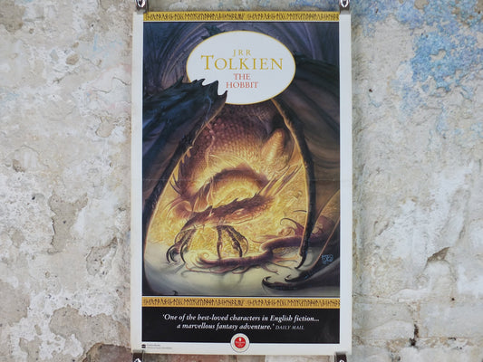 1992 Vintage Tolkien Centenary The Hobbit Poster, Smaug and the dragon hoard, Lonely Mountain, John Howe, illustration print wall art decor