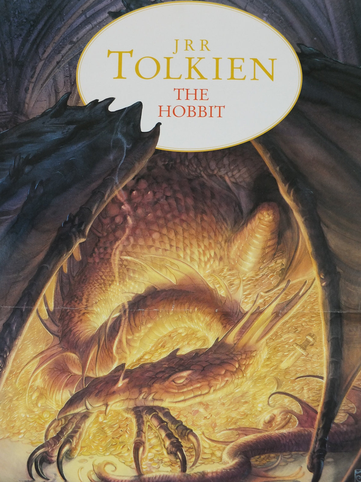 1992 Vintage Tolkien Centenary The Hobbit Poster, Smaug and the dragon hoard, Lonely Mountain, John Howe, illustration print wall art decor