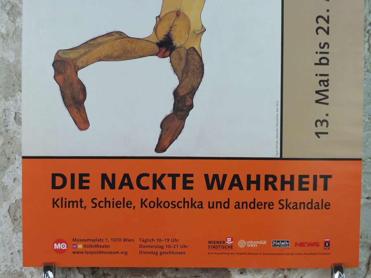 2005 Egon Schiele Poster, seated male nude 1910, sitzender mannicher akt, Expressionism gallery exhibition, wall art decor