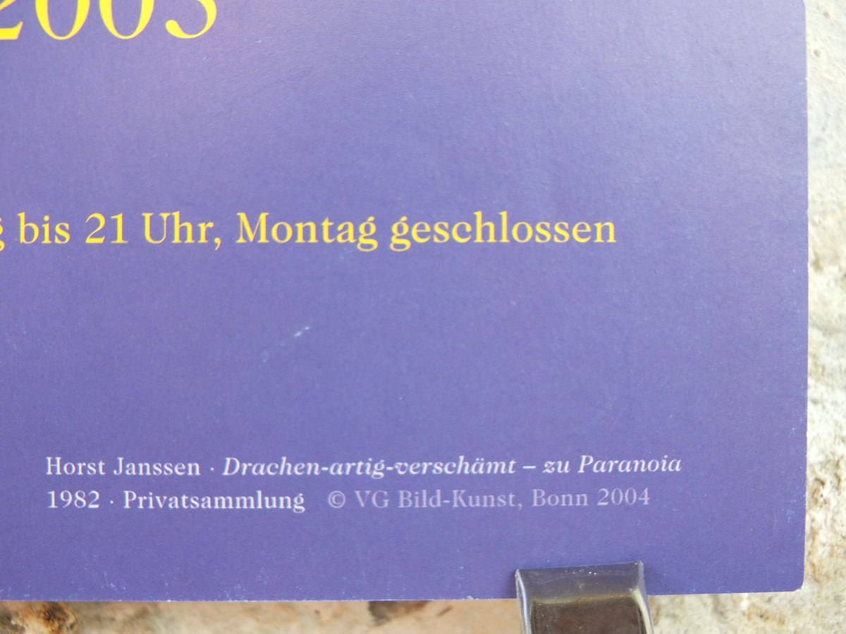 2004 Horst Janssen Poster, Shamed into Paranoia, Hamburg Art Gallery, lithography and print making, gallery exhibition wall art decor