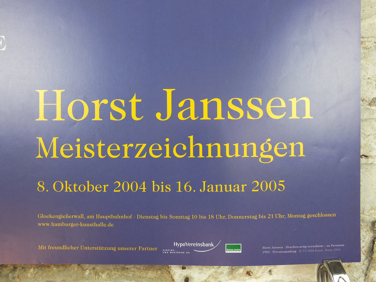 2004 Horst Janssen Poster, Shamed into Paranoia, Hamburg Art Gallery, lithography and print making, gallery exhibition wall art decor
