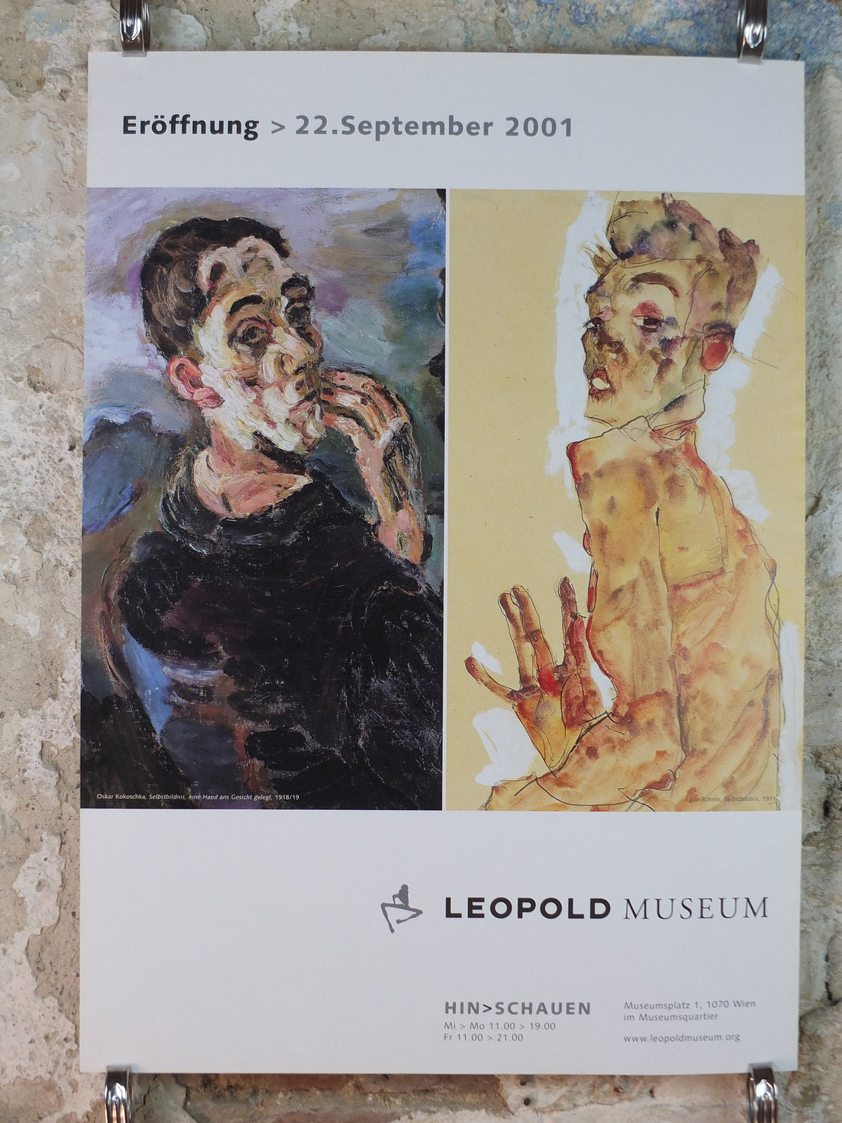 2001 Egon Schiele  and Oskar Kokoschka Poster, self portraits 1919 1911, one hand to face, Expressionism gallery exhibition, wall art decor