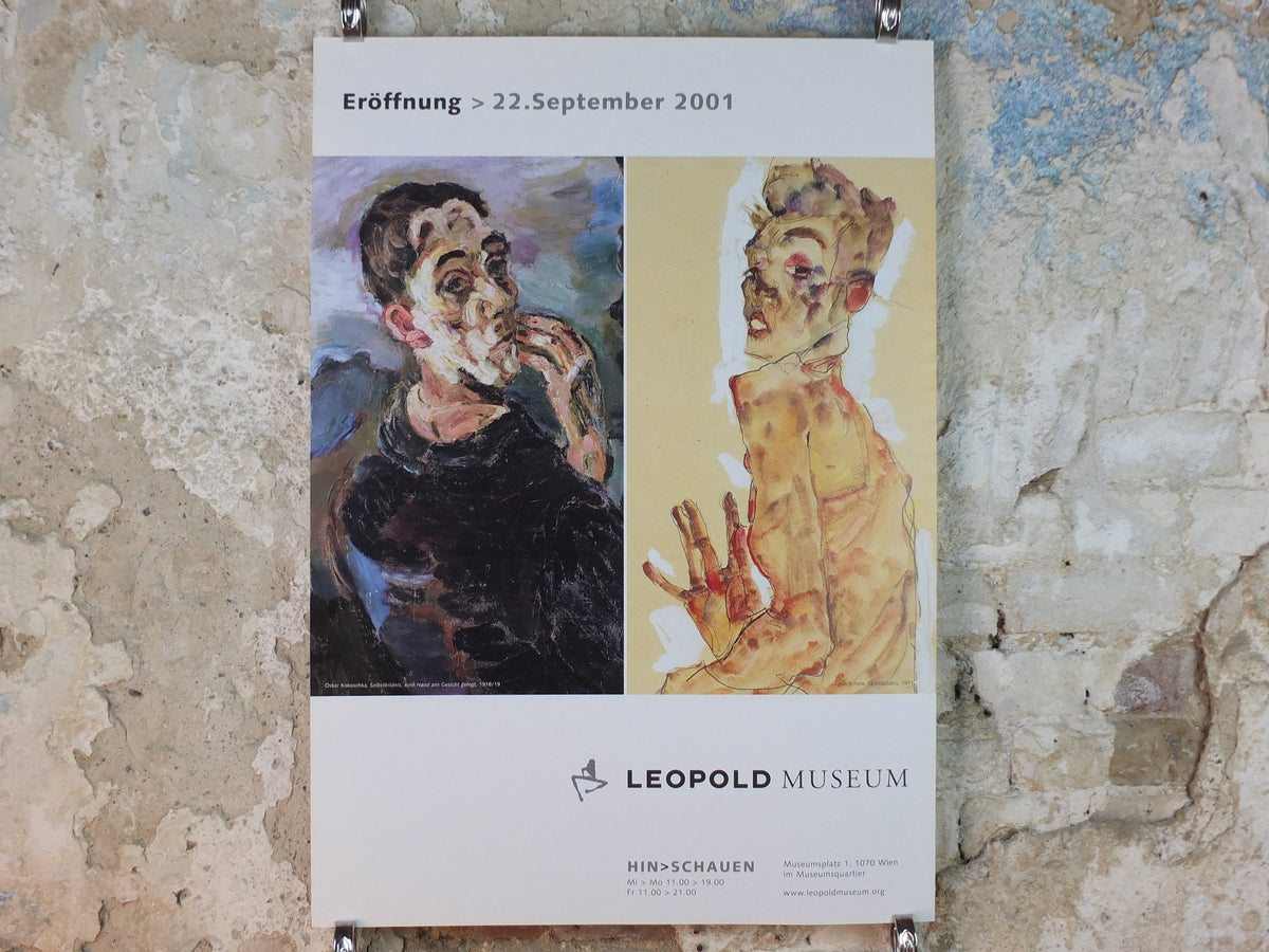 2001 Egon Schiele and Oskar Kokoschka Poster, self portraits 1919 1911, one hand to face, Expressionism gallery exhibition, wall art decor