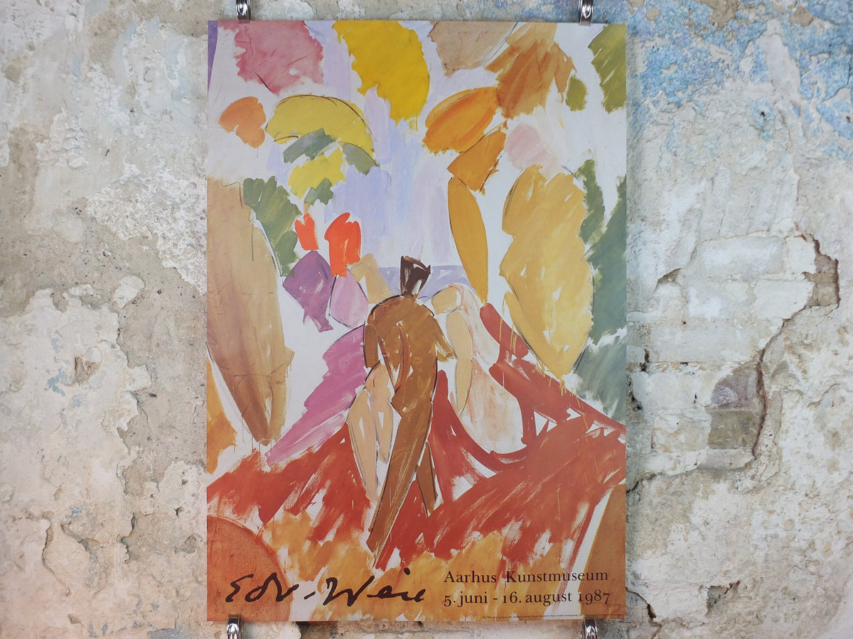 1987 Edvard Weie Poster, Faun og nymfe, Aarhus Kunstmuseum, Danish Modernism and modern art, artist gallery exhibition, wall art decor
