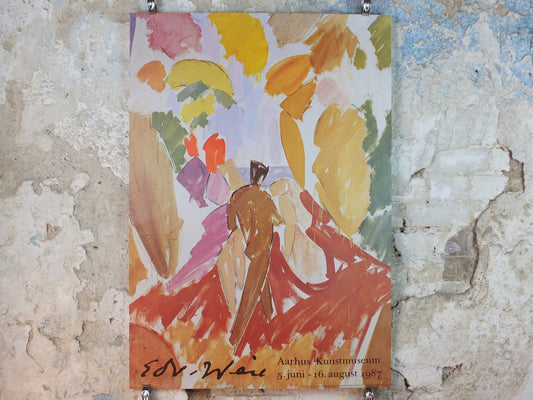 1987 Edvard Weie Poster, Faun og nymfe, Aarhus Kunstmuseum, Danish Modernism and modern art, artist gallery exhibition, wall art decor